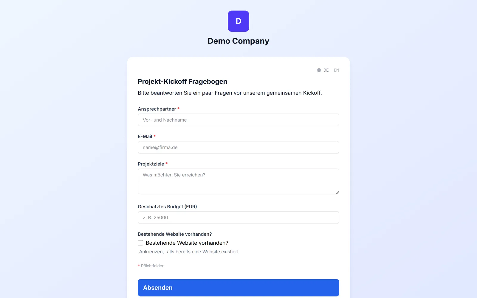 Ein öffentliches Formular mit eigenen Feldern, ausfüllbar ohne Login