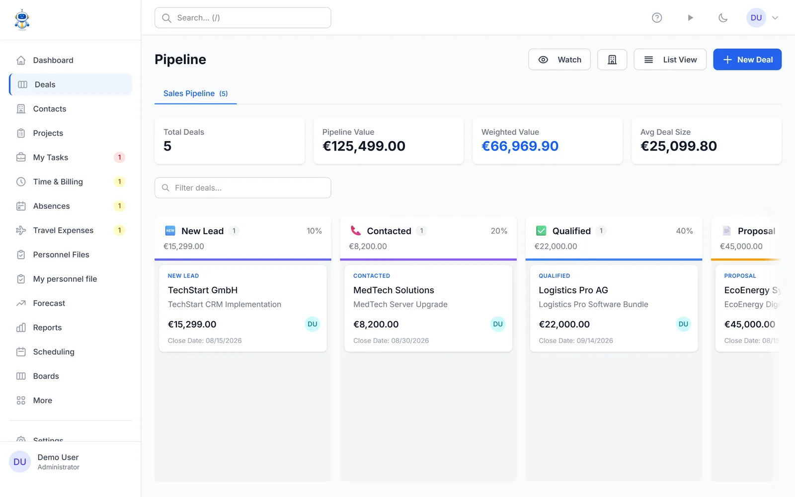 Track every deal from first contact to close