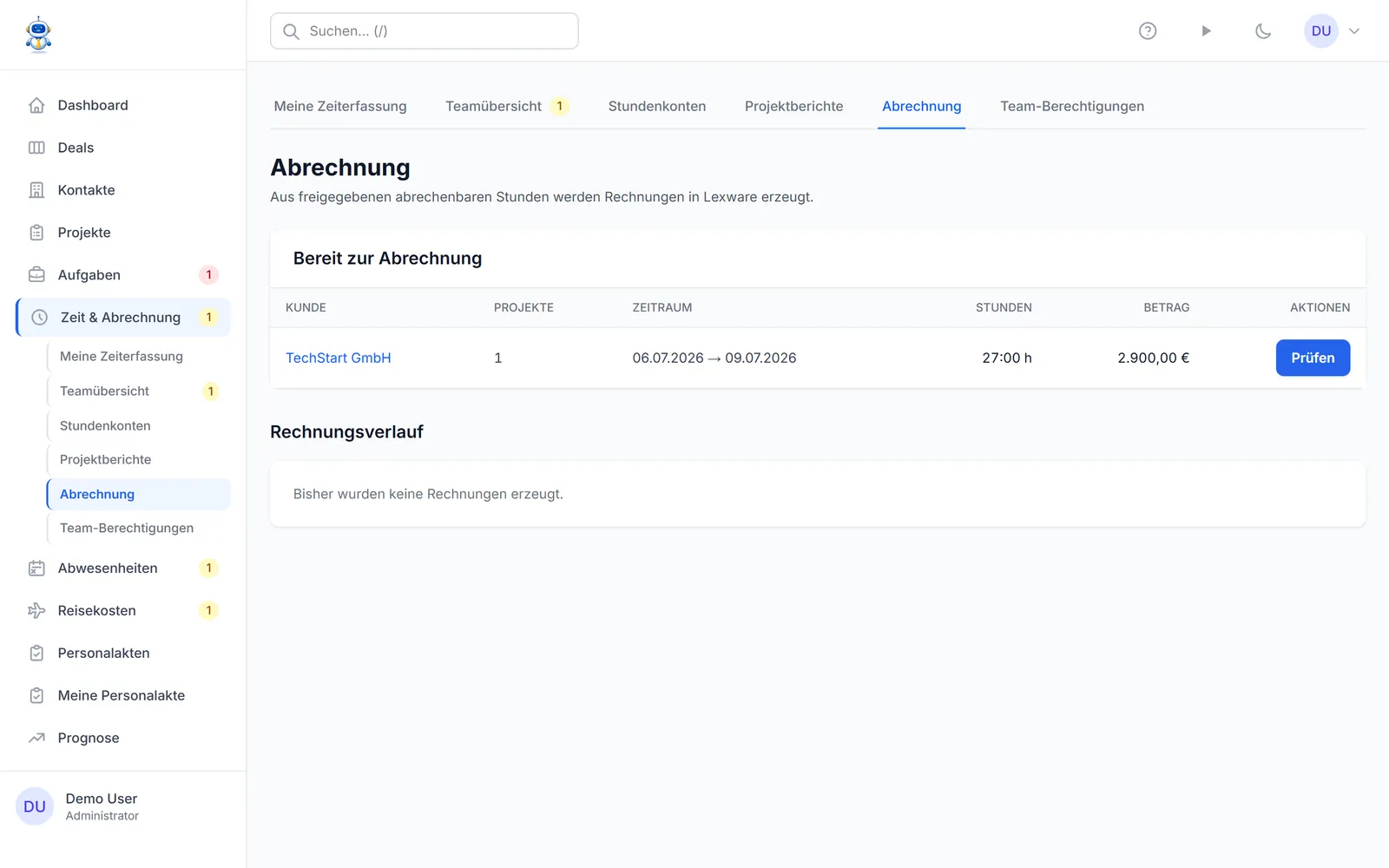 Mit einem Klick von freigegebenen Stunden zur Lexware-Rechnung
